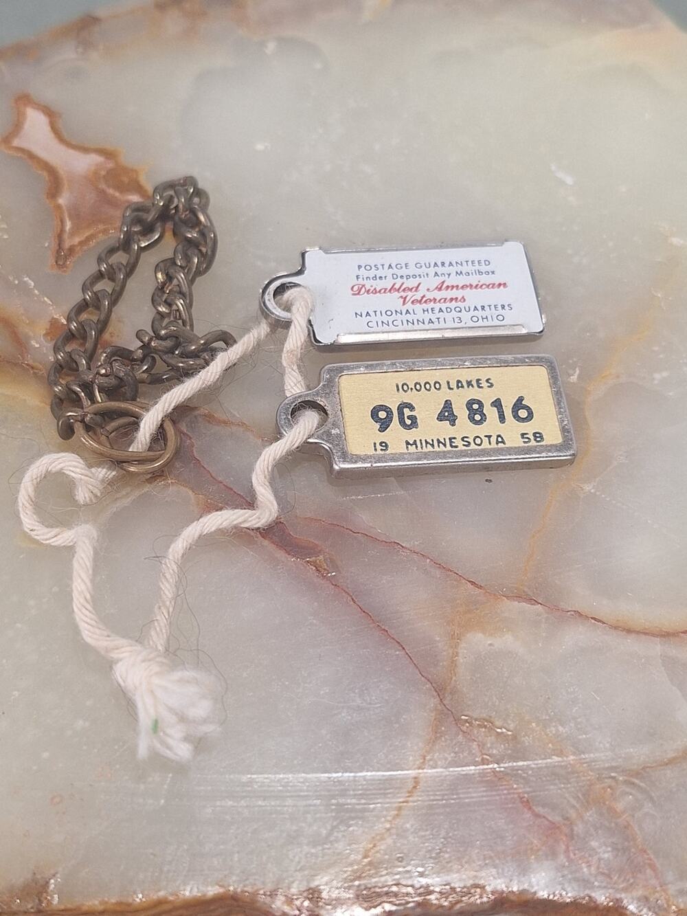 Vintage Disabled American Veterans License Tags Minnesota 1958 Keychain Set